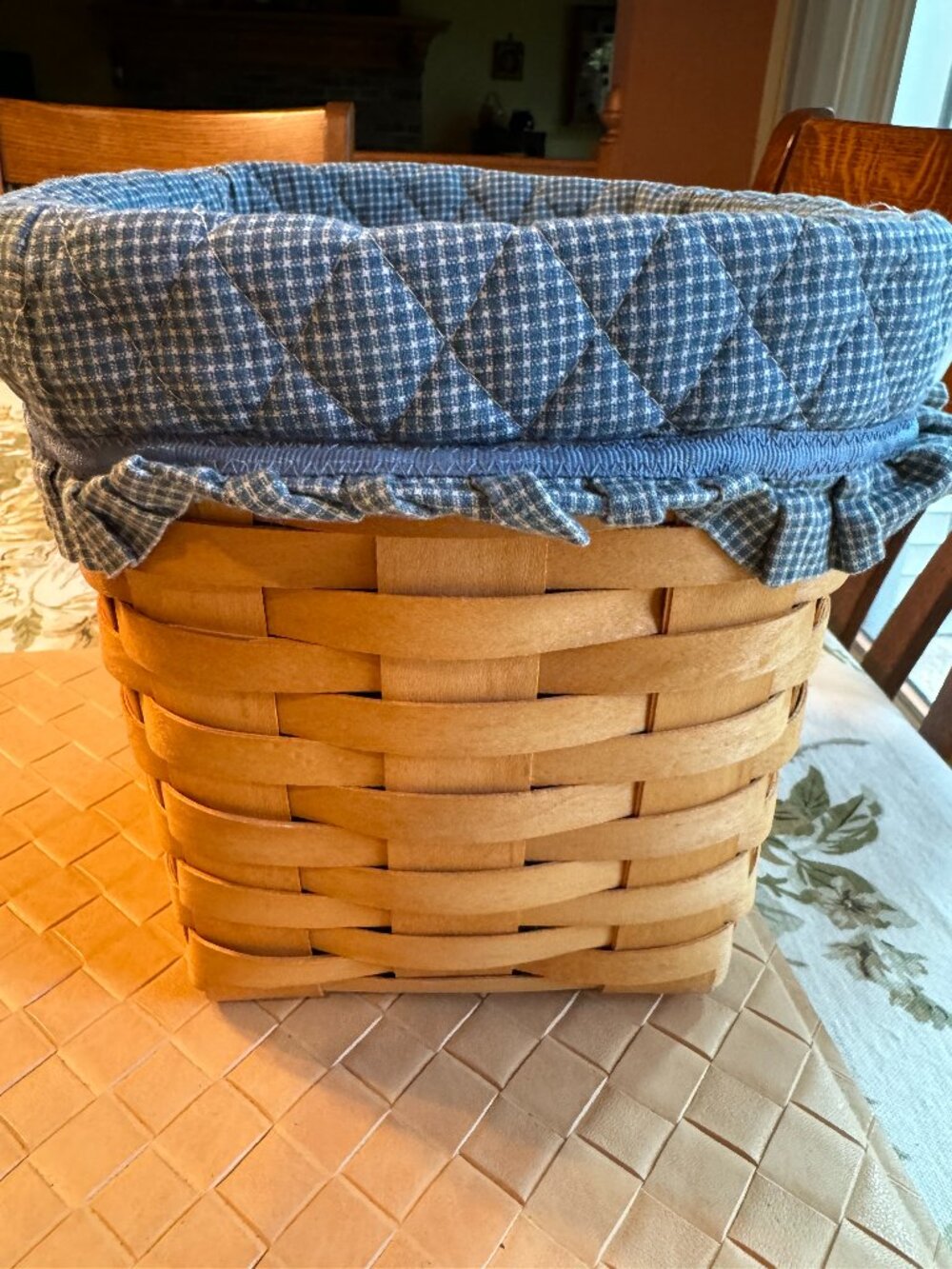 Royce Craft Basket Handwoven Wood with Plaid Lining 7 3/4" high x 8" x 8"